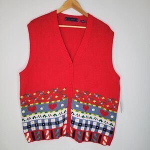 KAREN SCOTT NWT Red Sweater Vest Size 2X Countrycore Teacher Gingham